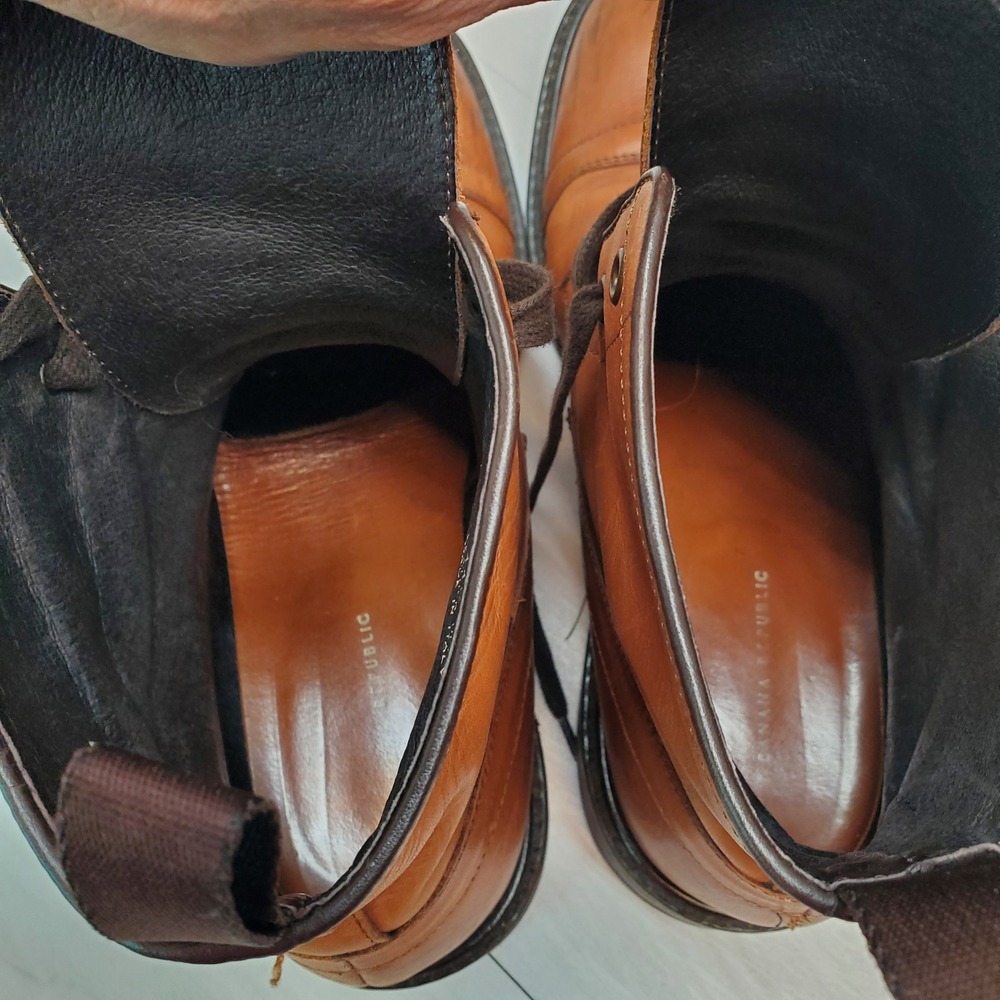 Banana Republic Mens Tan Italian Leather Cap Toe Lace Up Boots 11.5 D Made Italy - Picture 9 of 11
